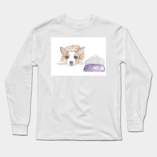 Queen Elizabeth's corgi with tiara tribute illustration. Long Sleeve T-Shirt